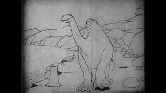 1910s: Animation, dinosaur stomps feet and moves head. 