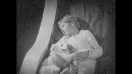 1920s: Boy and dog recline.  Ship moves through strange dreamland.  